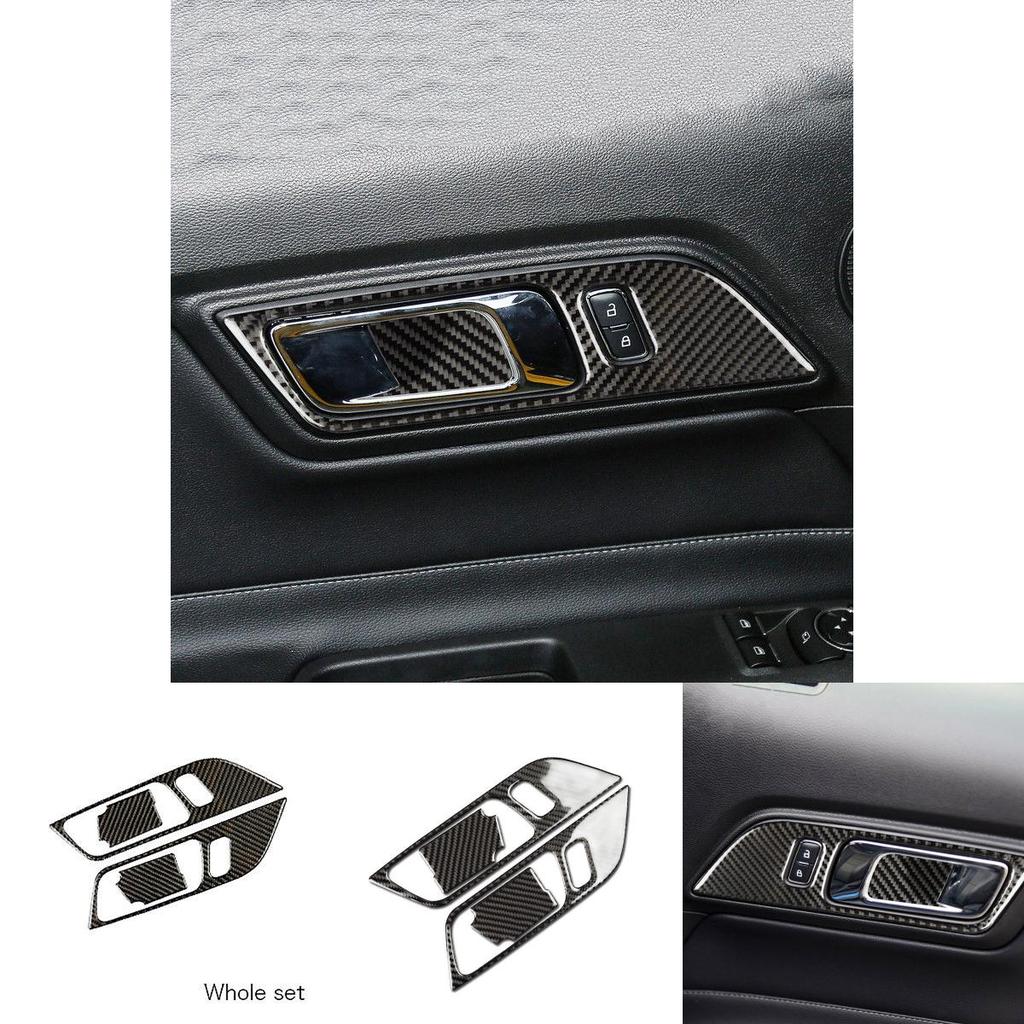 Stylish Carbon Fiber Inner Door Handles Bowl Trim For Ford Mustang 2015-2017