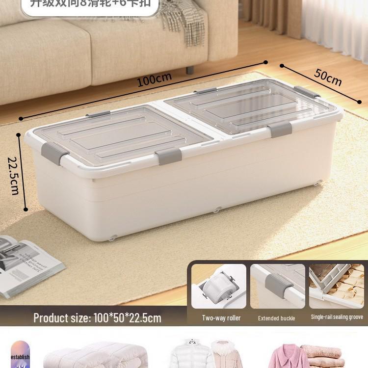 Transparent Underbed Storage Box with Wheels for Clothes and Quilts
