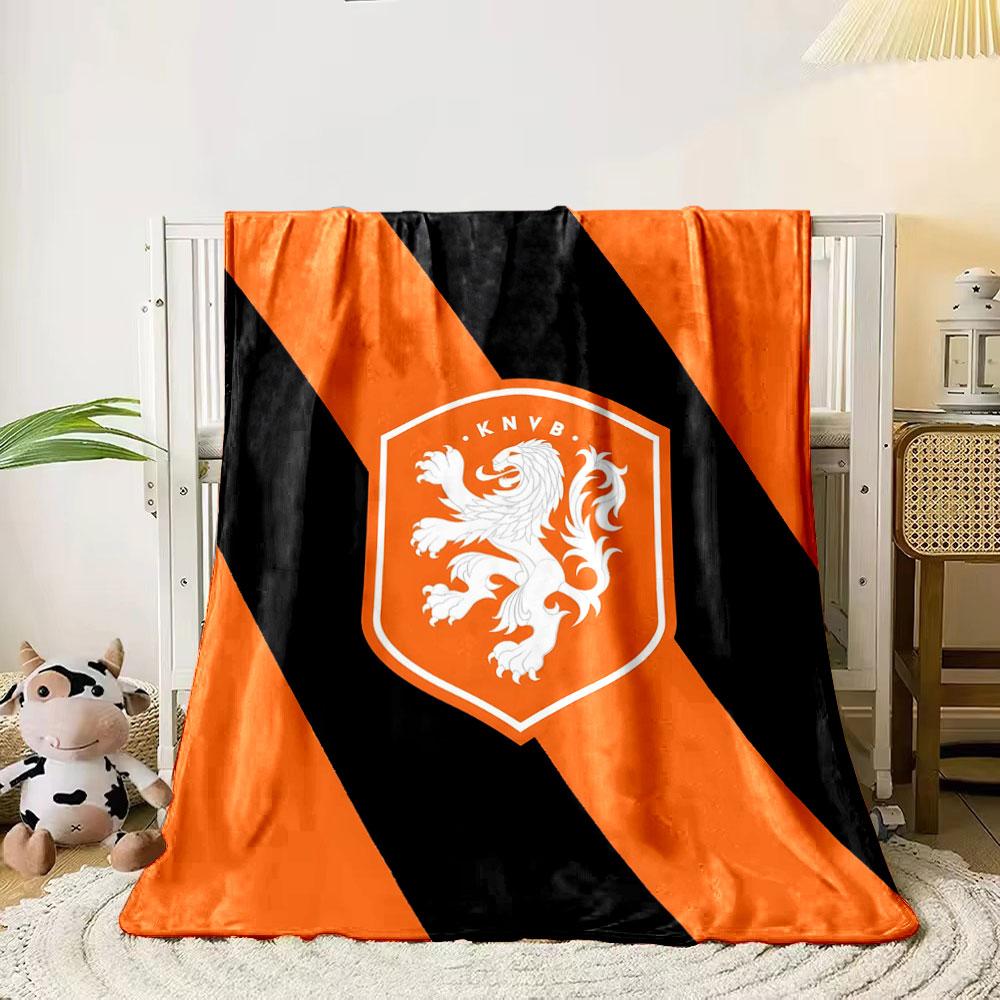 Diagonal Black Stripes On an Orange Background with a Lion Crest. for All Seasons Blanket Lunch Break Throw Gift