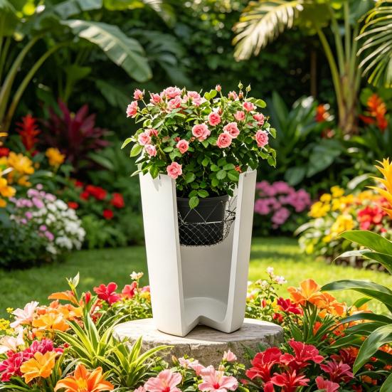 Pflanzeinsatz-Erhöhung Verstellbare Pflanzen-Erhöhung Innen für Blumentopf Robuste Blumentopf-Erhöhung mit Hakenketten für 12-18 Zoll breite Öffnung Hohe Pflanzentöpfe