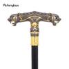Golden Black Double Head Leopard Walking Stick Decorative Cospaly Party Fashionable Cane Halloween Crosier Cane 92cm
