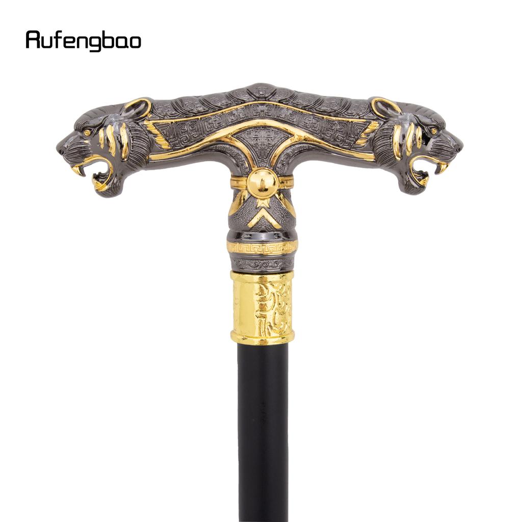 Golden Black Double Head Leopard Walking Stick Decorative Cospaly Party Fashionable Cane Halloween Crosier Cane 92cm