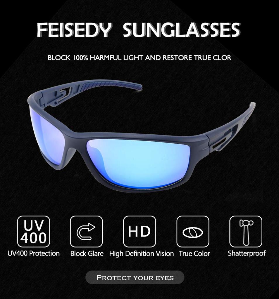 Feisedy TR90 Polarized Sports Sunglasses with UV Protection for and Ultra B2616 Men's Golf, Fishing, Running, Baseball, Cycling, Lightweight,