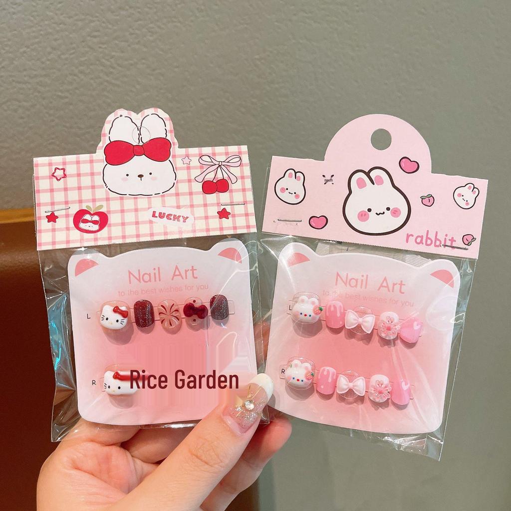 Cartoon-Fingernagelspitzen für Mädchen - Neujahrsstil Gelee-Kleber, Abnehmbare Nail-Art-Sticker, Perfektes Geschenk für kleine Mädchen