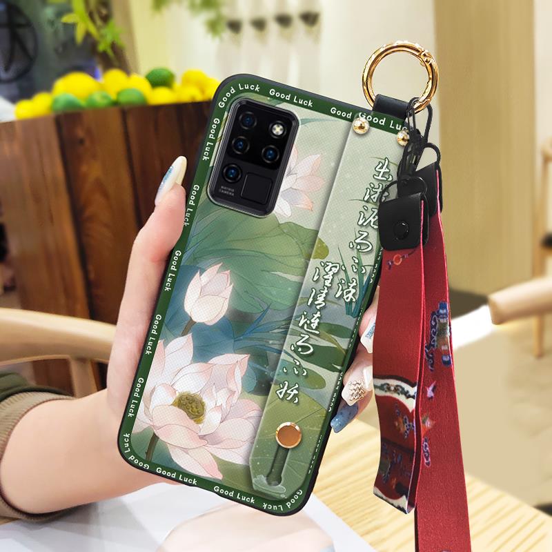 Fashion Lanyard Phone Case For Oukitel C21 Wristband Kickstand Elderly Lady Waterproof For Mom Anti-knock Shockproof