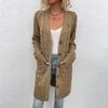 Fuzzy European & American Knitwear: Women's Long Cable Knit Button Cardigan, Autumn/Winter 2023 Edition.