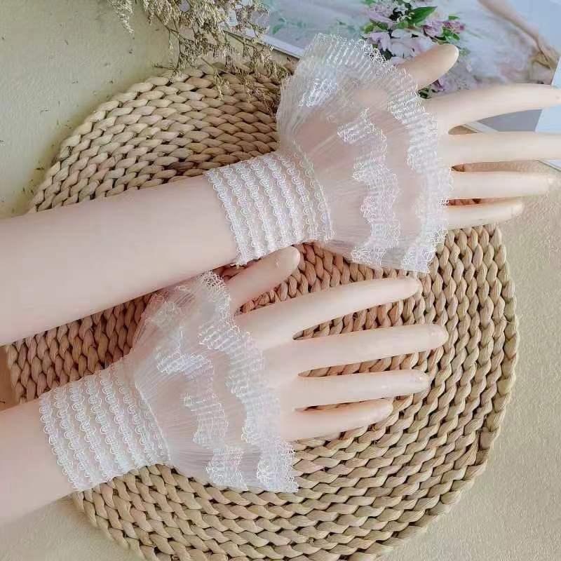 1Pair Sun Protection Arm Cover Sweater Decorative Cover Lace Cuffs Fake Sleeve Detachable Ruffles Elbow Sleeve Cuffs