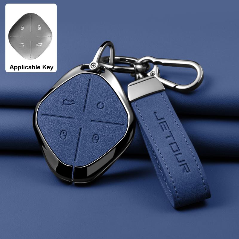 Zinc Alloy Leather Car Key Case Full Cover Shell Holder for Chery DASHING X-1 Plus DTC Jetour 2022 2023 Auto Keychain Accessori
