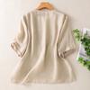 Top Retro in Stile Cinese in Cotone Lino da Donna Estivo Sottile Largo Maniche Corte Camicia T-shirt