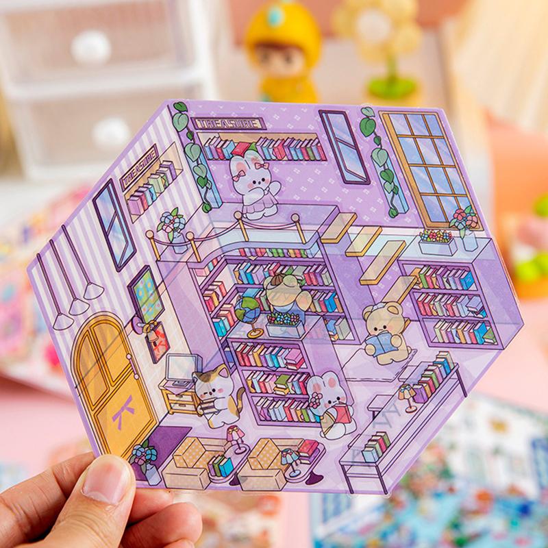 4Set Desene Animate Kawaii Miniatură Scenă Vizuală Autocolante Stivuibile Miniatură 3D Peisaj Scenă Autocolante Cont de Mână Autocolante