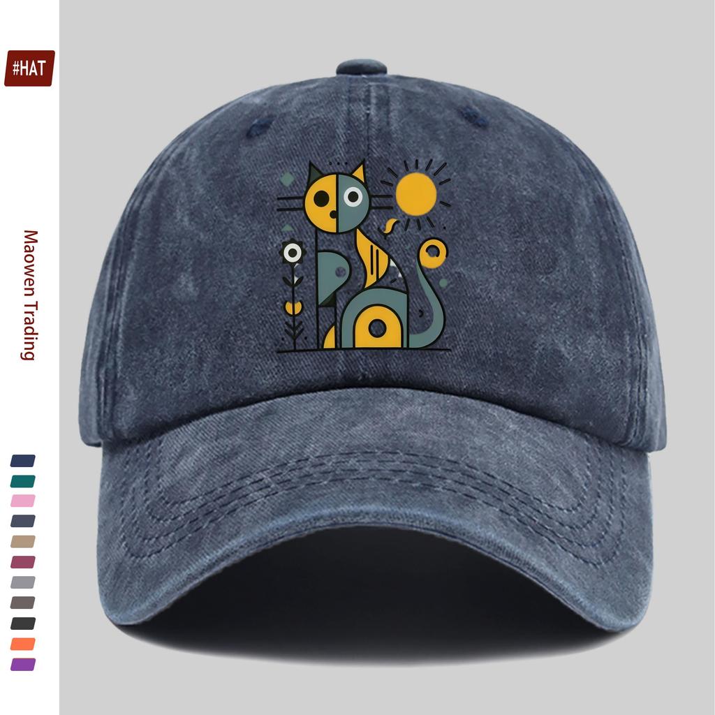 Pc Abstract Cat And Sun Pattern Printed Baseball Cap Unisex Design Sun Hat MultiColor Available Papa Cap Comfortable Lightweig