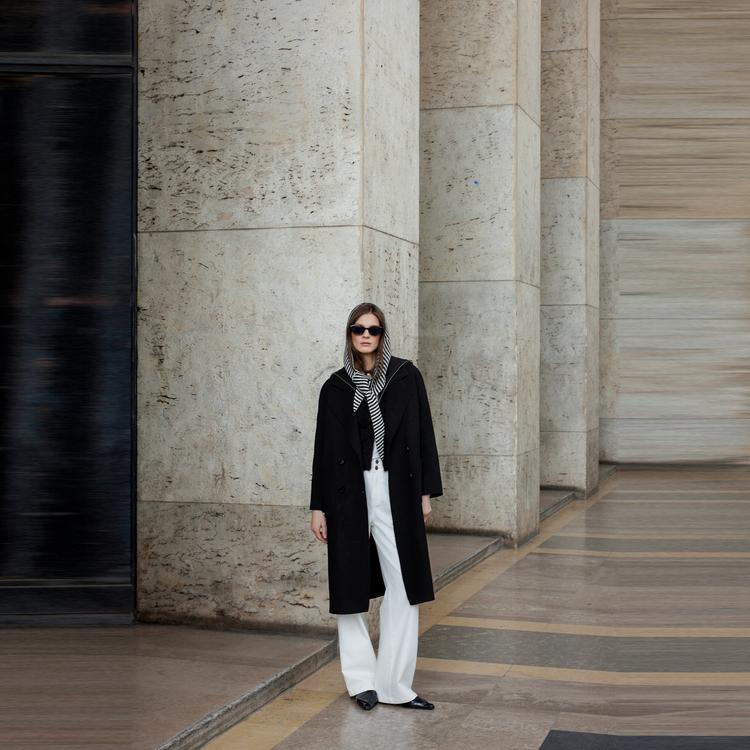 ELLE Minimalist Single-Breasted Long Sleeve Coat Women Coats Black EN48843