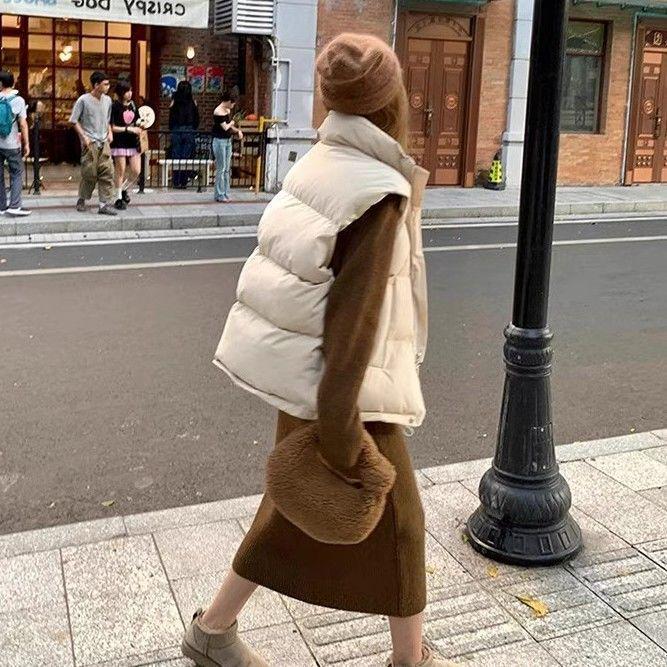 Women's College Style Cotton Padded Jacket Vest - Versatile, Loose Fit, Thickened Outerwear for Autumn and Winter