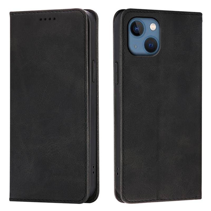 

For iPhone 13 Case Wallet Calf Texture Leather Phone Cover with Hidden Magnetic Closure Black