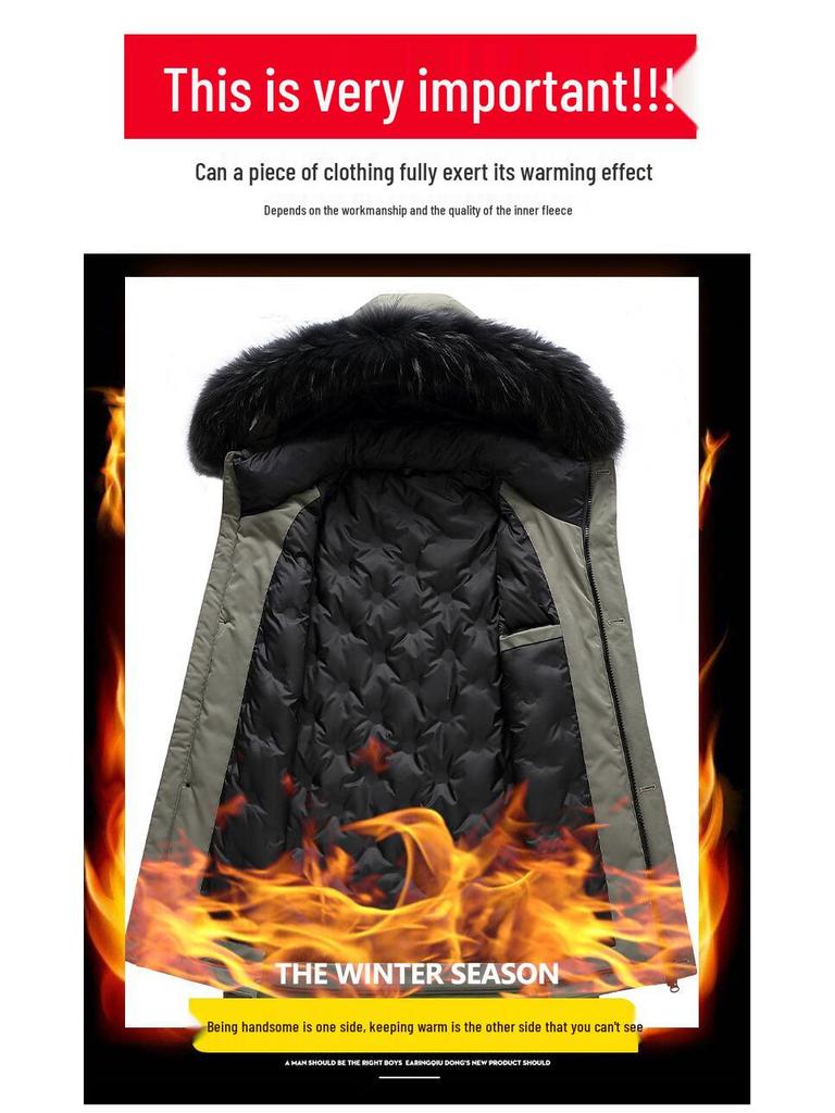 Men's Thick Hooded Down Jacket with Large Fur Collar - Extreme Cold Warmth