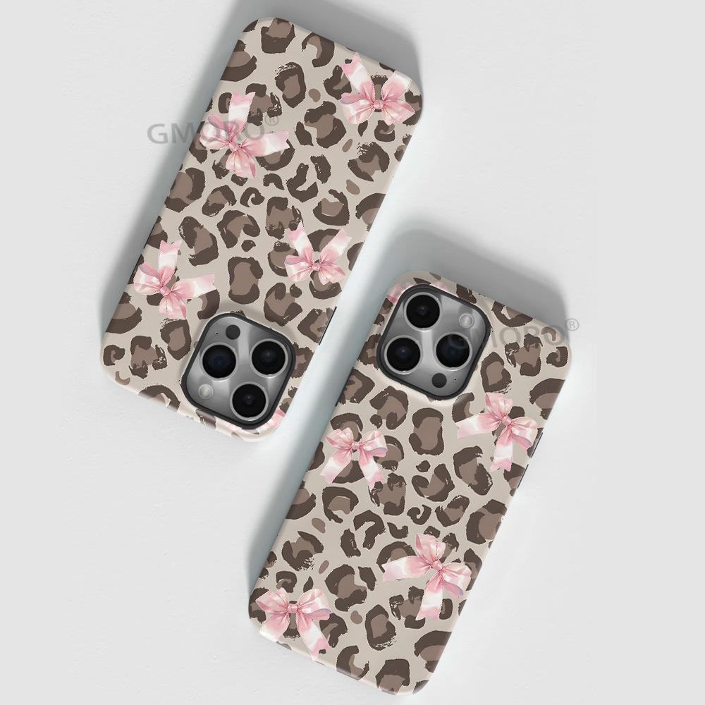 Popular Spice Girl Wind Leopard Print Bow Magnetic Mobile Phone Case Apple 15/14/13 Special Anti-drop Protective Case