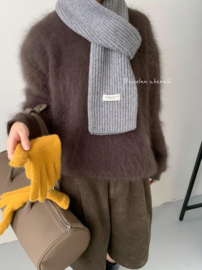 Haze blue 111% wool knitted scarf autumn and winter fashion solid color scarf Korean atmosphere versatile scarf wholesale