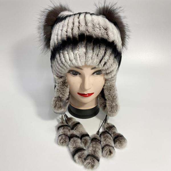 

Женские шапки из натурального кроличьего меха с пушистым хвостом, теплая стильная зимняя шапка One Size
