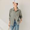 Women's Retro Green Plaid Long Sleeve Shirt