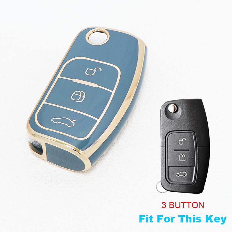 Bil TPU Sammenleggbar Nøkkeldeksel Skall Etui For Ford Focus 2 MK2 Fiesta Mondeo Galaxy Falcon Territory Ecosport Veske Nøkkelring Beskytter