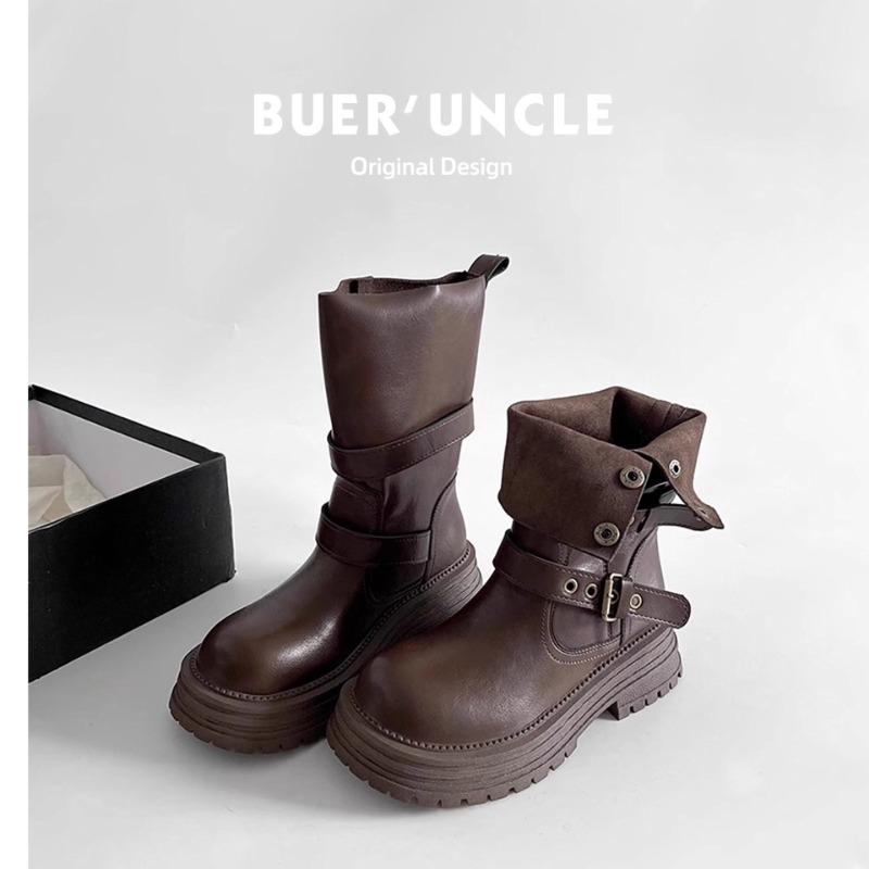 

Martin boots women s new spring and autumn single boots retro women s shoes medium boots thick-soled black short boots 34 коричневый