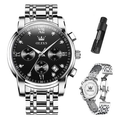 Arm Watch Popular Fashion Quartz Watch Analog Waterproof Business Watch Stylish Metal Band Multifunctional Silver Watch Casual Cool Watch Black