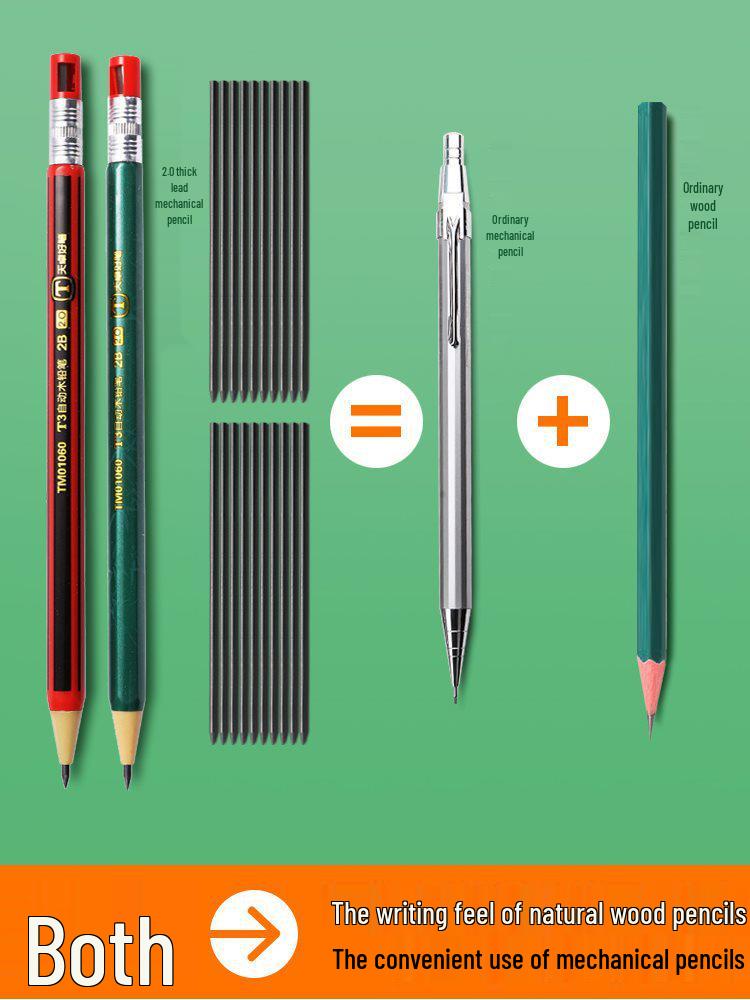 Mechanical Pencil 2.0 with Thick Refillable HB Lead, Ideal for School and Exam Use