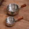Stainless Steel Pouring Cups With Wooden Handle Stackable Dip Saucers For Heating Butter And Preparing Coffee