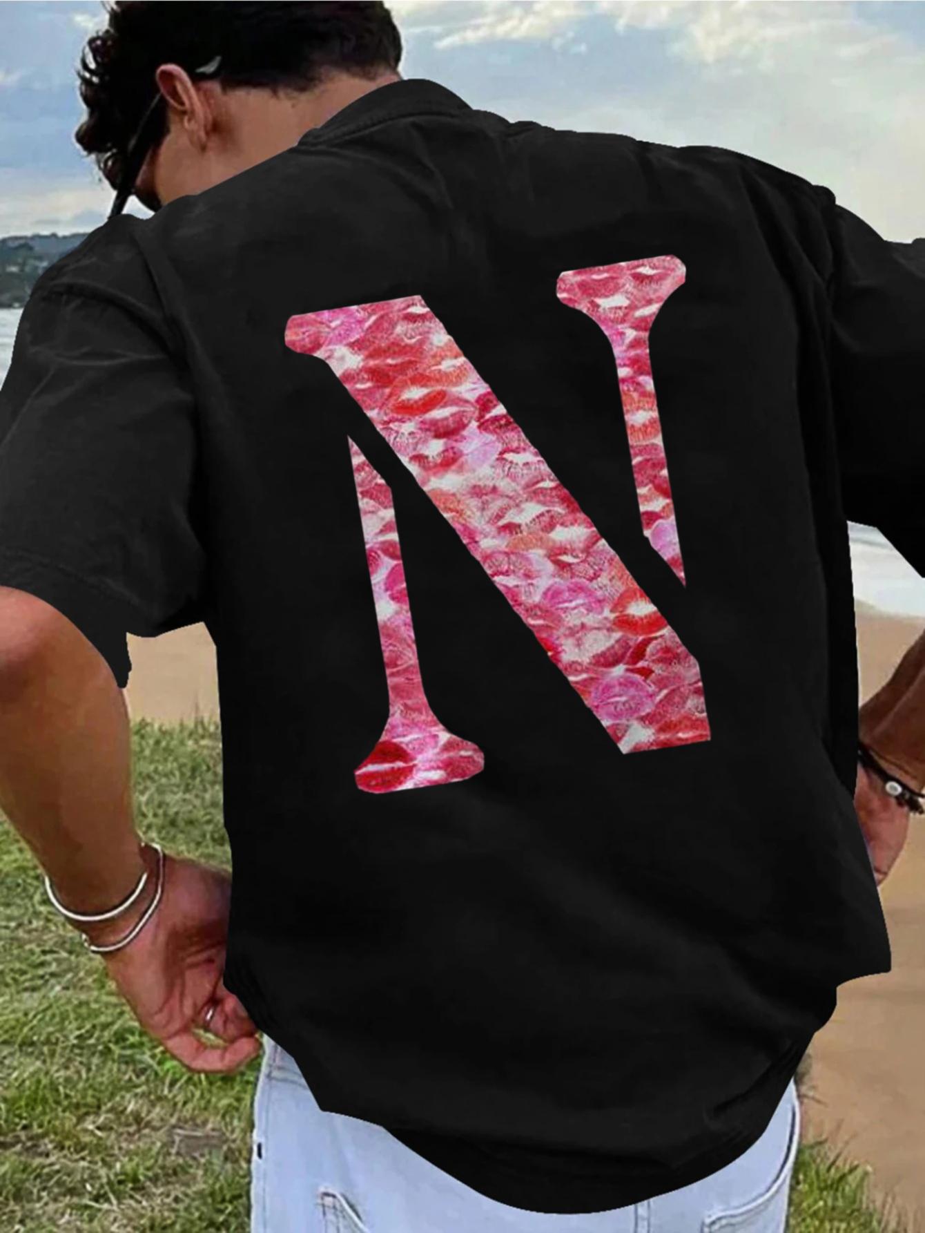

Men s Back Lip Print T-Shirt - Letter N Design XXL