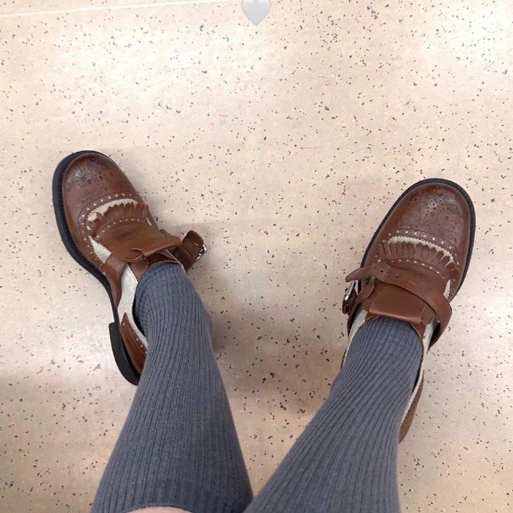 Sheepskin version~ British style fringed leather small leather shoes women's autumn thick-soled one-pedal lazy loafers flat single shoes