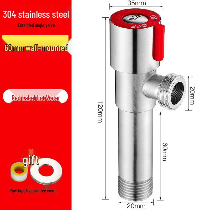 304 Stainless Steel Angle Stop Valve for Water Heater and Toilet, Wall-Mounted Triangle Design, Thickened Type