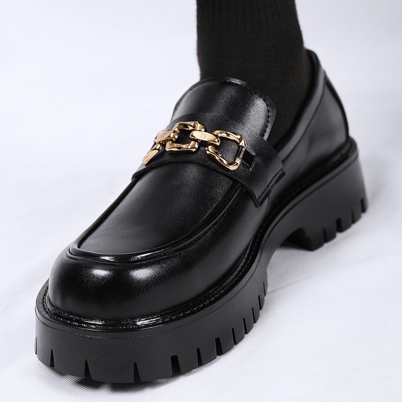 Spring and Autumn Leather Shoes Size Youth Big Head Leather Shoes Platform Casual Shoes