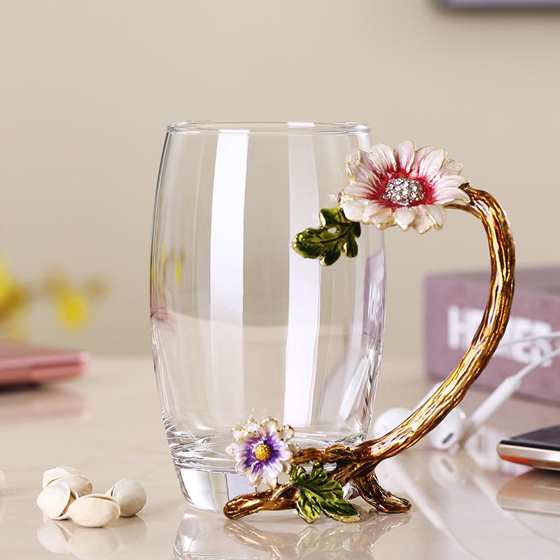 Paris March Enamel Flower Tea Cup - High-Temp Resistant Crystal Glass Gift for Teacher's Day or Girlfriend