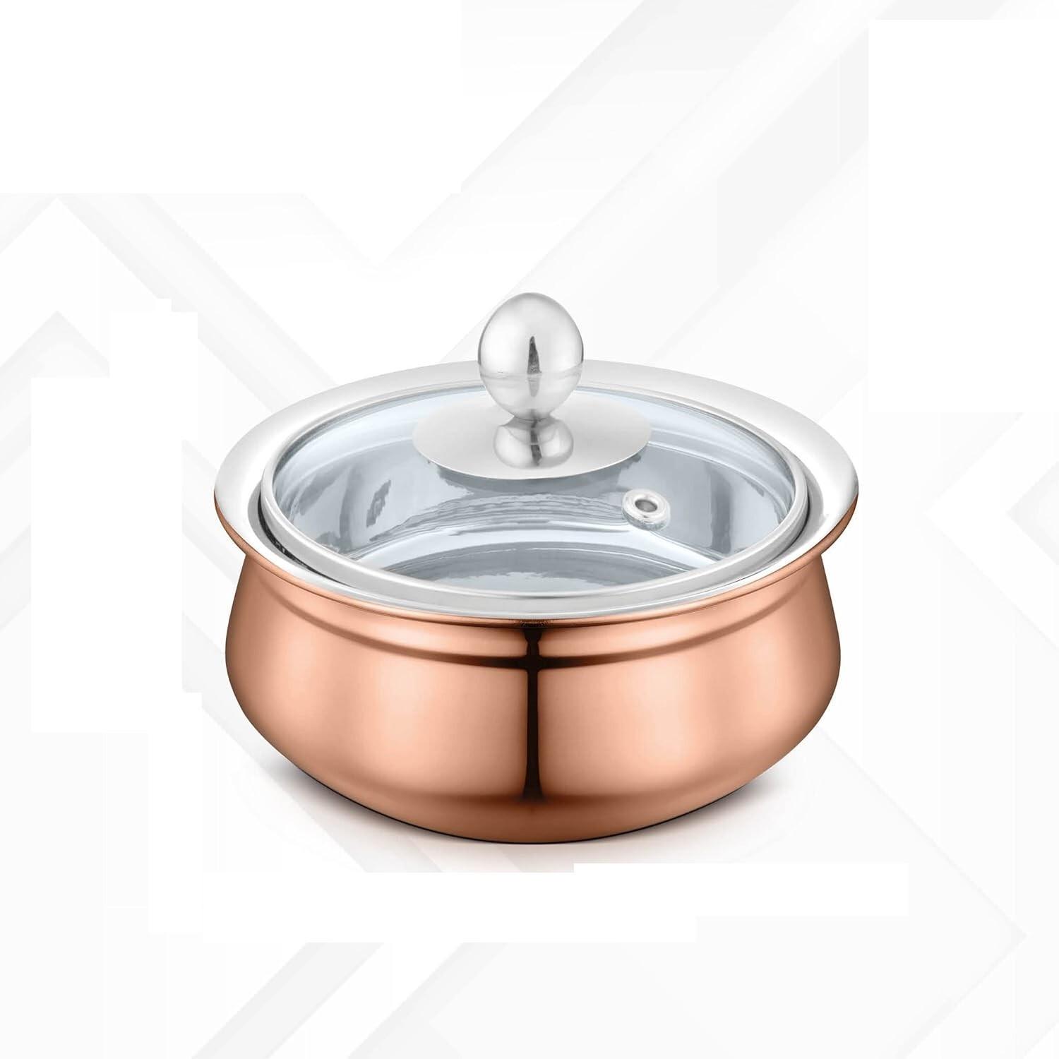 @ Stainless Steel Copper Finish Double Wall Handi With Glass Lid Zr-2378-60%Off