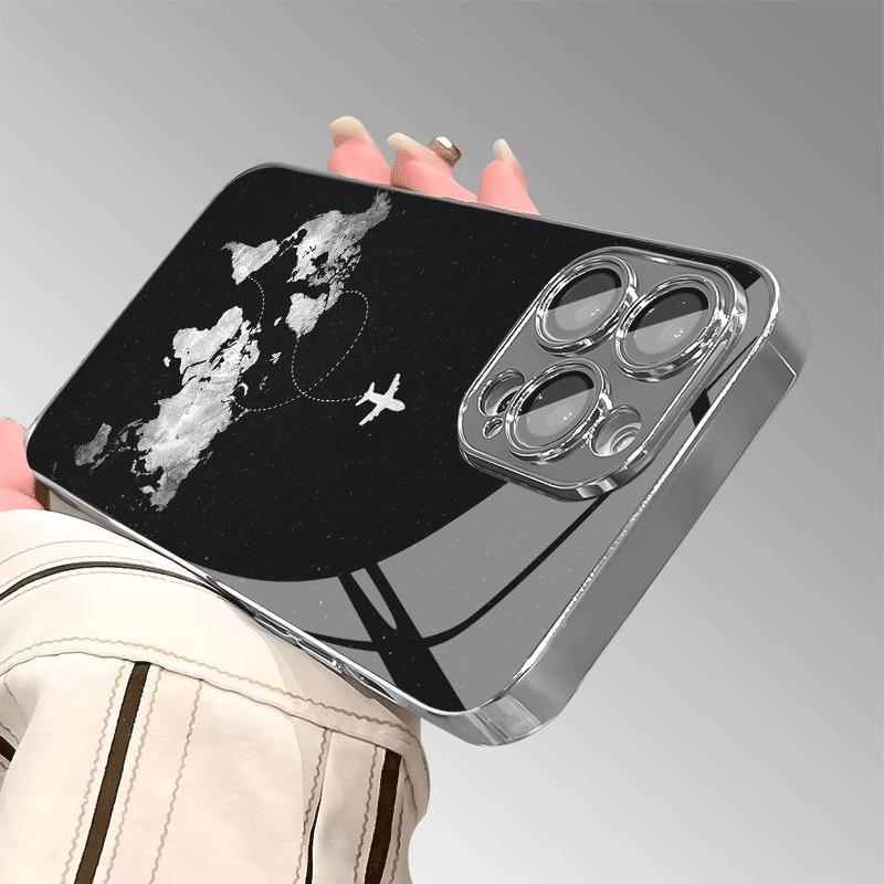 Minimalistisches Flugroutenmuster Glas Galvanisiertes Handyhülle Für iPhone 11 12 13 14 15 16 17 Pro Max 14 Plus 16E 17Air Hülle