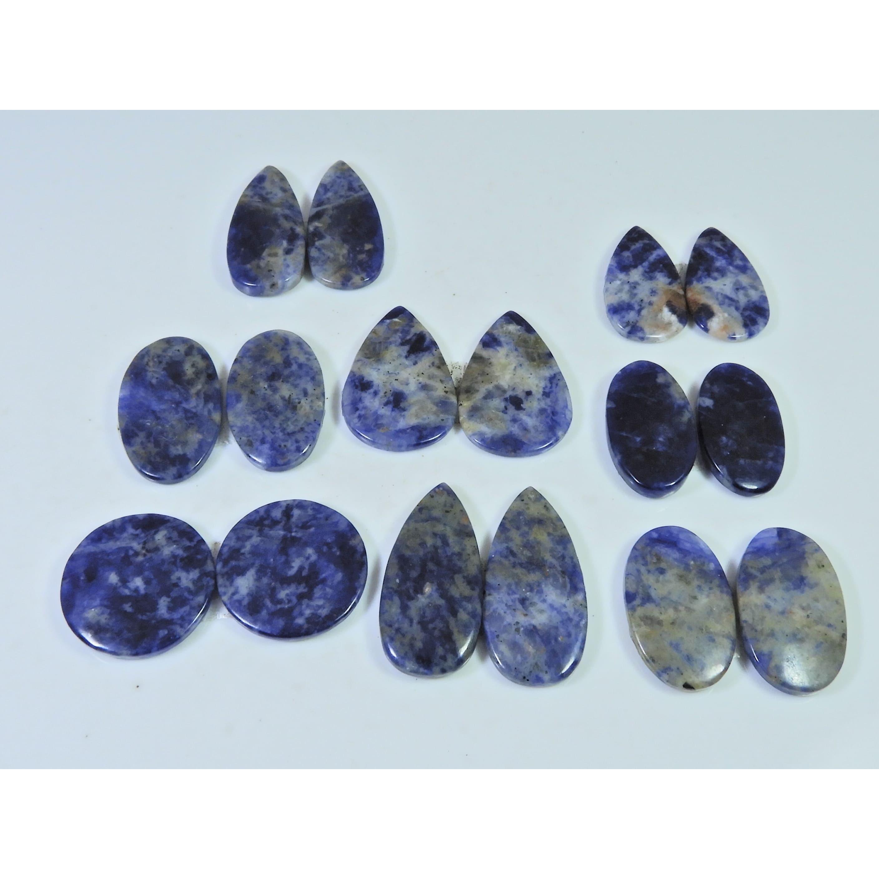 196 Карат. Натуральный содалит, подобранная пара, смешанные кабошоны, россыпные драгоценные камни, лот из 8 пар C-1517