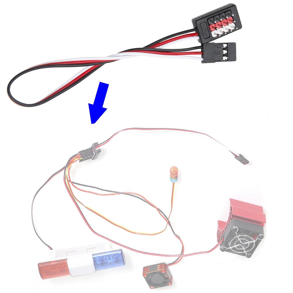 Two 180mm Receiver Extension Cables with Adapter Interface, JR Type Servo Cables for 18, 110, and 116 Scale Remote Control Cars, and Crawler-Type LED