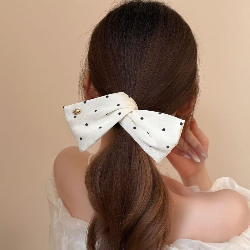 Korean Style High End Polka Dot Wings Banana Clip Women'S Hair Accessories Satin Fabric Hair Clips For Women Back Of Head