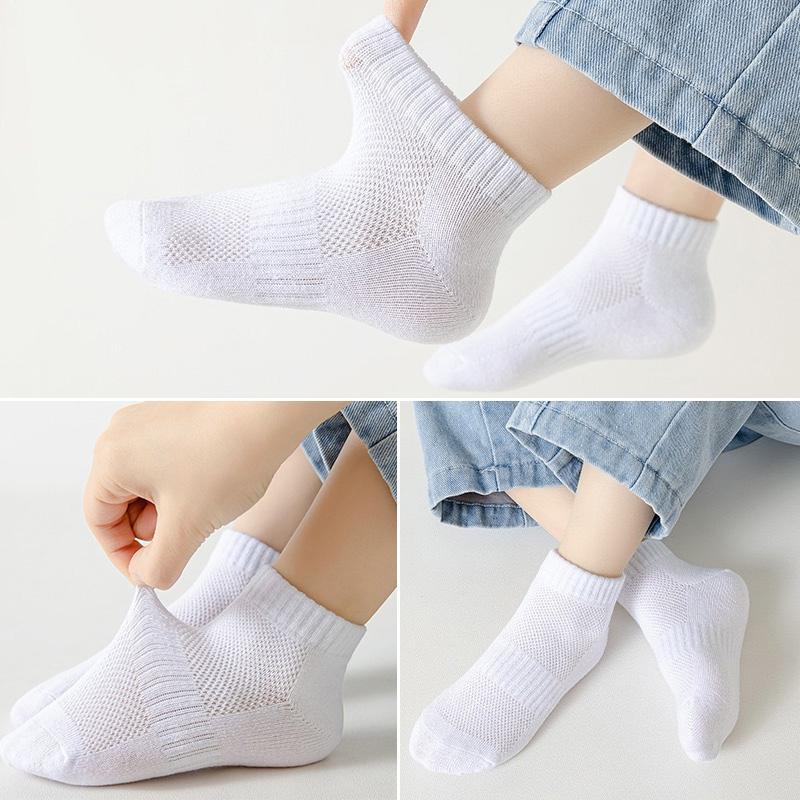 3 Pairs Solid Color Thin Boat Socks for Boy Girl Summer Mesh Breathable Kids Short Socks 2-12 Years Children Sports Ankle Socks