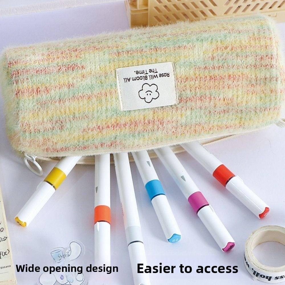 Portable Large Capacity Woven Pencil Case Canvas Plaid Scratch-proof Cosmetic Storage Bag Little Fragrance Kawaii Pen Bag Travel