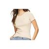 Tricou Bază cu Imprimeu Logo, Gât Rotund, Mânecă Scurtă, Croială Regulară, Topuri Femei, Bej 76J4883-HDJ