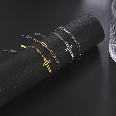 Doppellagiges Kreuz-Anhänger-Armband zum Stapeln mit hohler Zweiloch-Kreuzkette, geschweißte Halsketten-Halskette