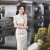 1011 bahar ve yaz yeni, kompozit dantel orta ve uzun cheongsam, Jiangnan tarzı Çin cheongsam uzun çiçekli elbise