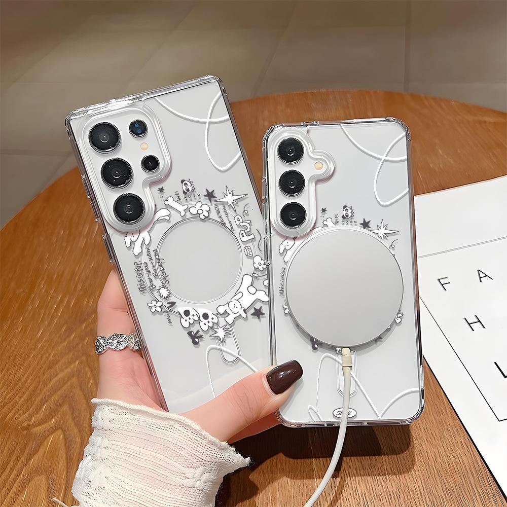 ins wind hand-painted puppy magnetic mobile phone case Samsung S24/S25Ultra transparent S26plus protective case