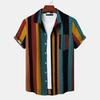 Men Shirt Contrast Color Vintage Striped Short Sleeves Single-breasted Daily Wear Cotton Pocket Men Summer Top Men Clothes