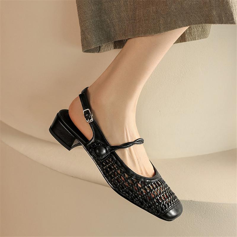Fashion New Summer Sandals Round Toe Sandals for Women Low Heels Fashion Hollow Out Sandals Breathable Ladies Shoes Mary Jane Shoes
