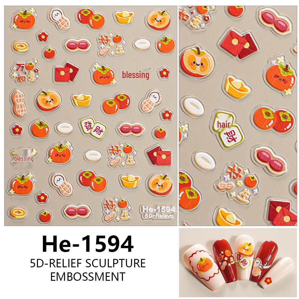 Redanco 3D Lucky Fish & Persimmon Cartoon Nail Stickers - Yearly Fortune Design (He1596)