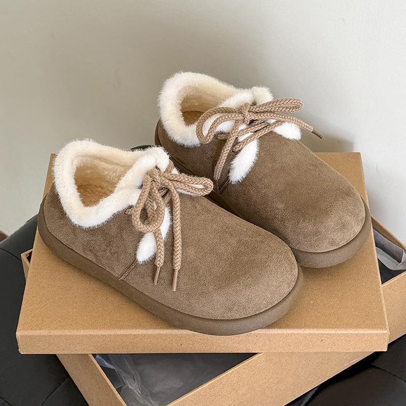 Women's Large Size Soft Sole Winter Warm Fur Snow Boots Padded Lined Ankle Boots Non-Slip Hiking Casual Sports Cotton Boots Fur Shoes