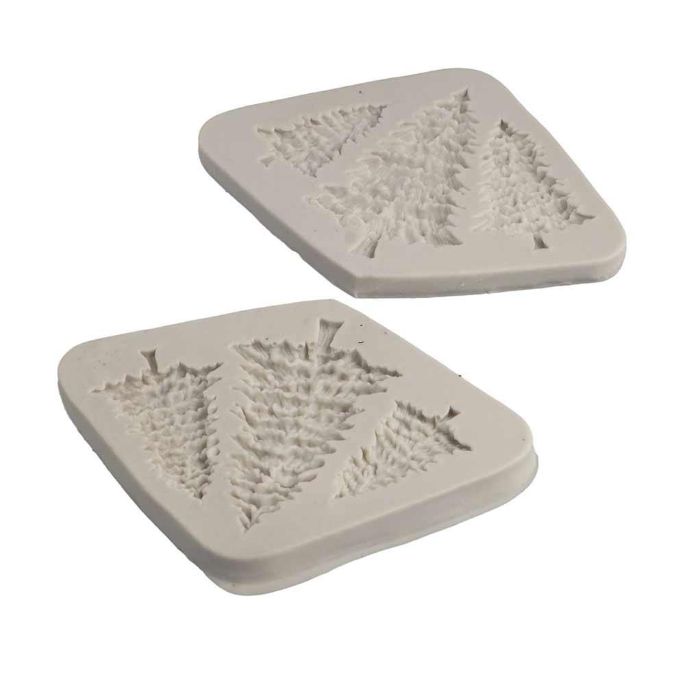 Pink Grey Christmas Tree Silicone Cake Mold Easy Demoulding 3 Grids Chocolate Mold Soft Clear Printing Cake Decorating Tools