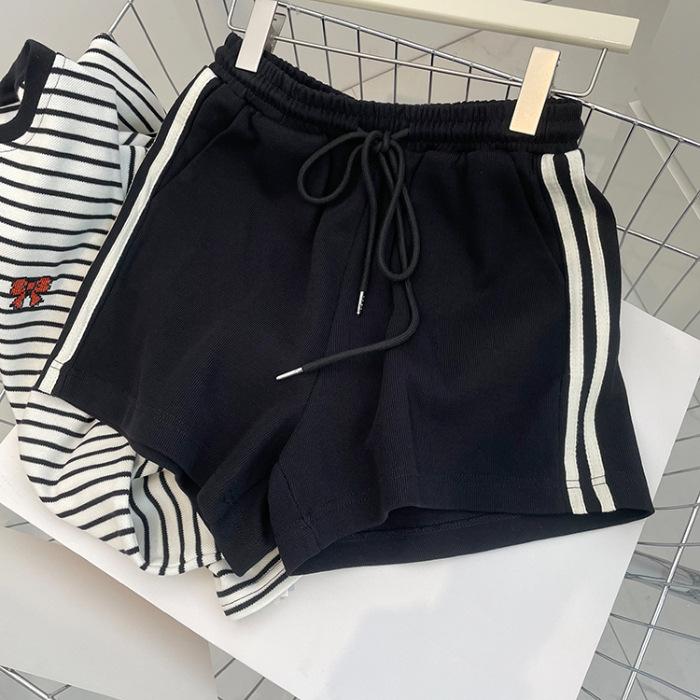 YYFS Women's Fashion Casual Stripe Print High Waist Sport Shorts
